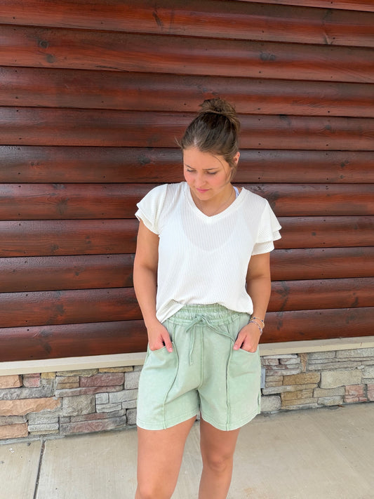 Mineral Washed Seam Detail Pull On Shorts