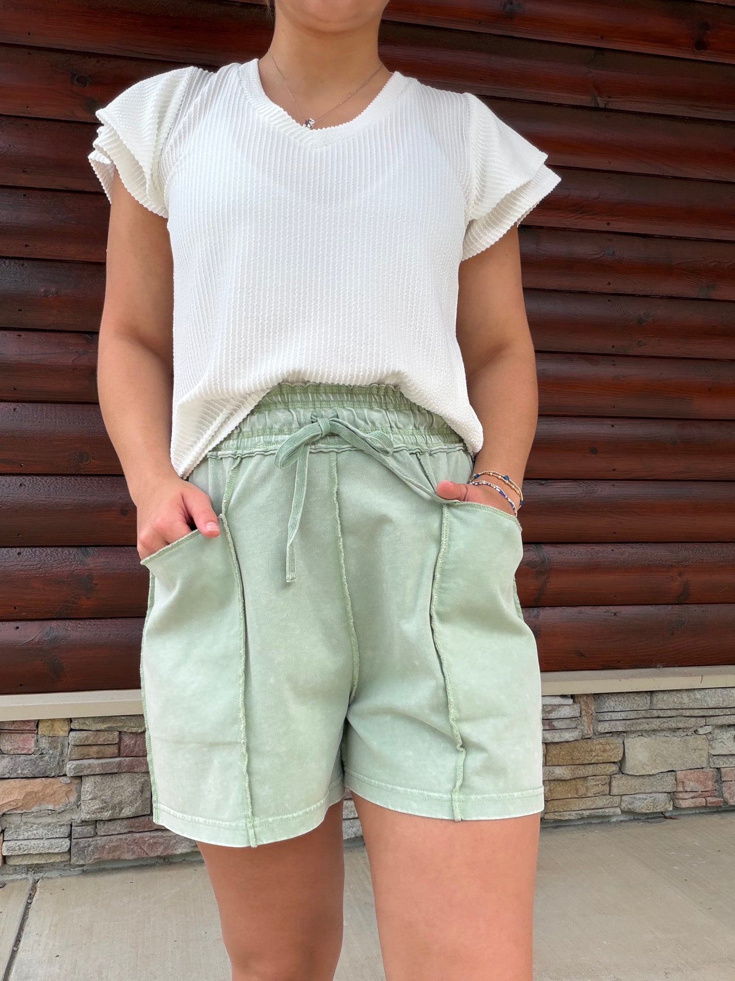 Mineral Washed Seam Detail Pull On Shorts