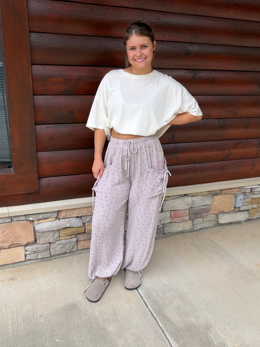 Floral Gauze Drawstring Pants