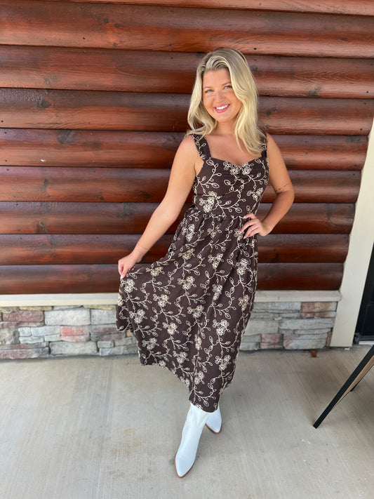 Embroidered Floral Sweetheart Midi
