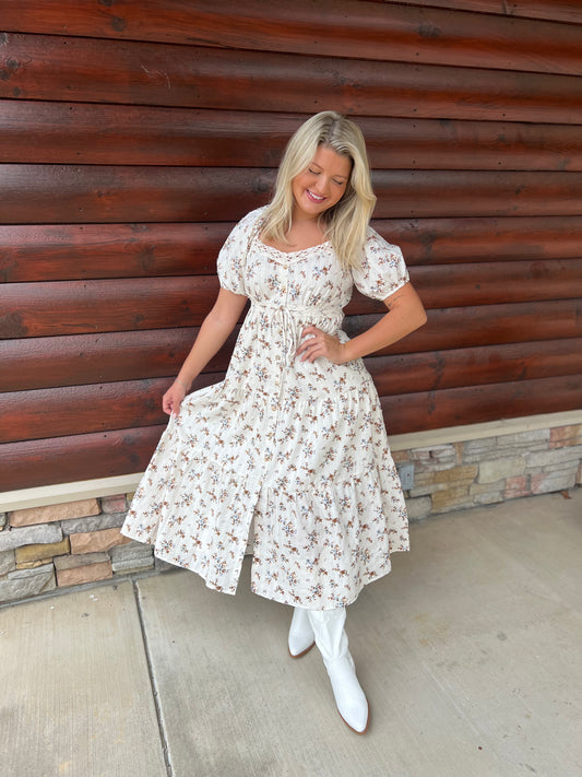 Floral Clip Dot Lace Trim Midi