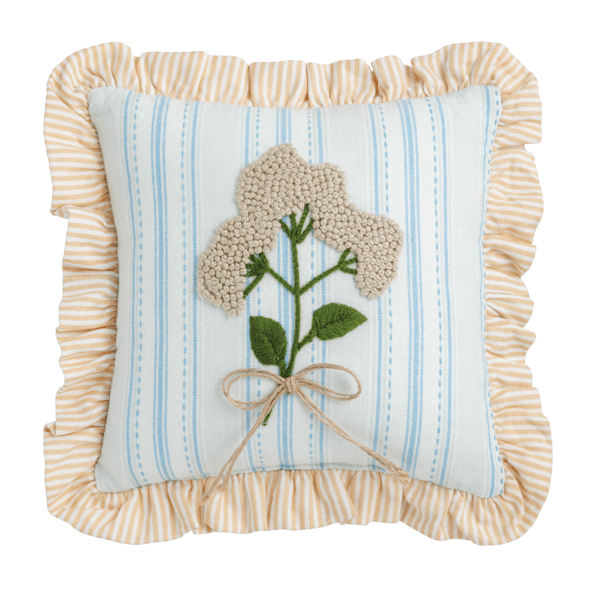 Blue Stripe Embroidered Floral Pillow