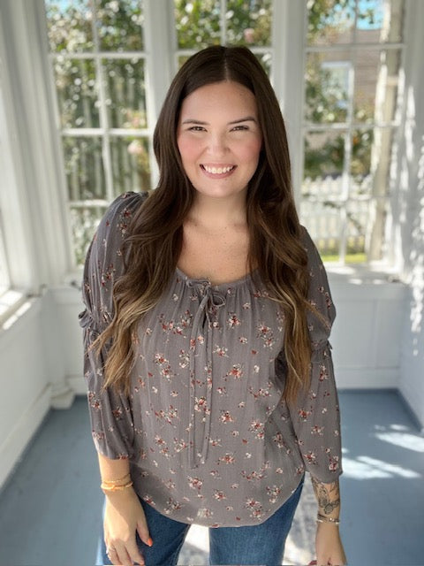 Gray Floral Print Top