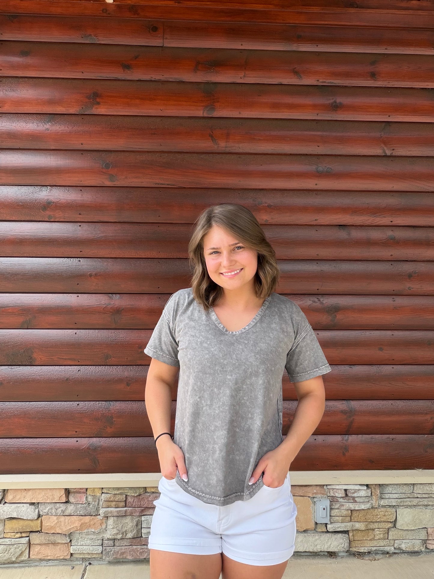 Washed Scoop Neck Raw Edge SS Top