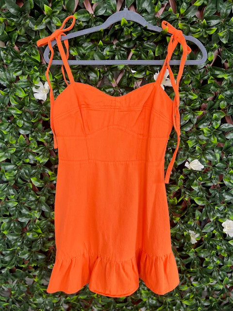 Tie Shoulder Orange Denim Dress
