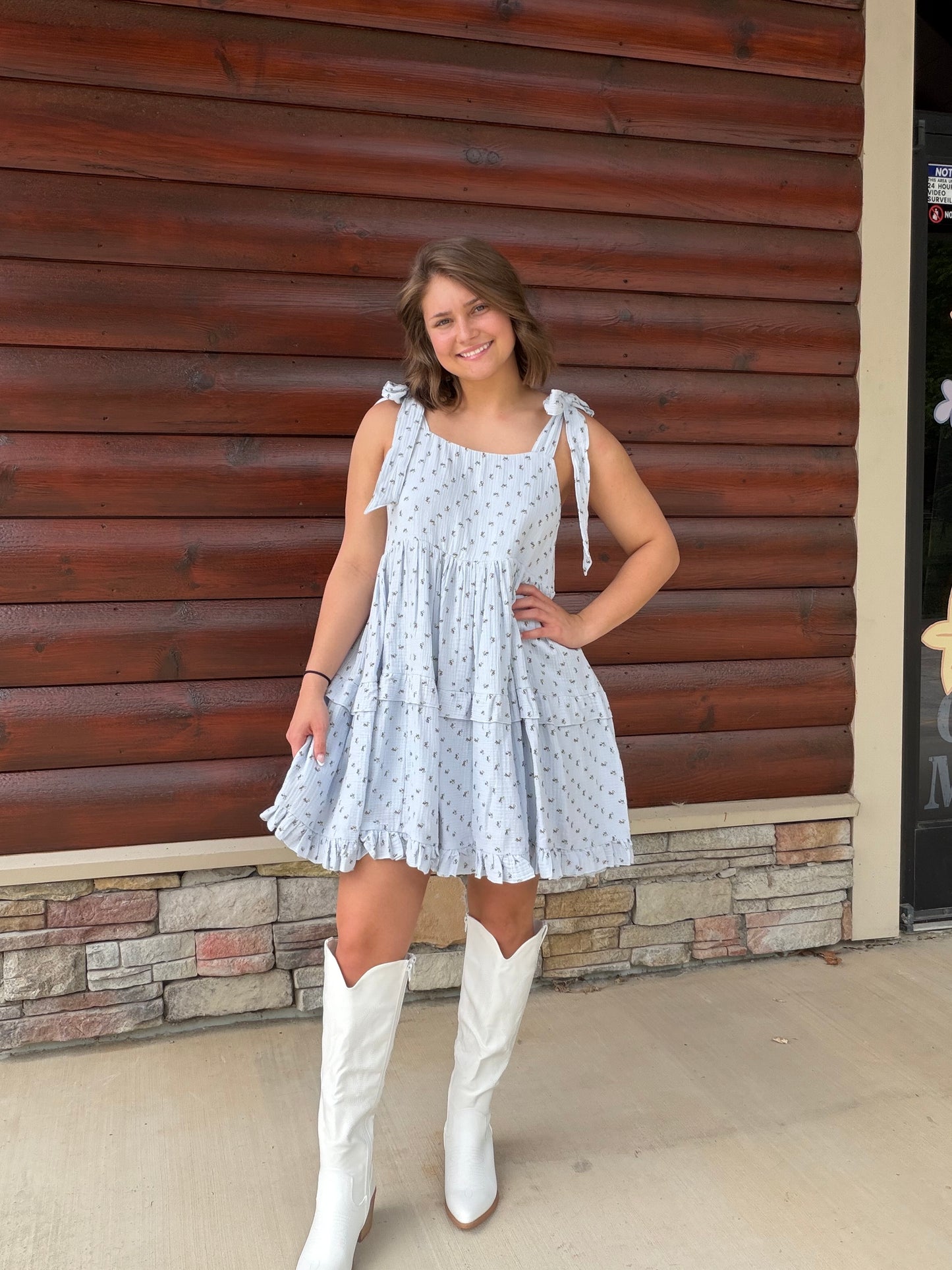 Floral Square Neck Ruffle Mini