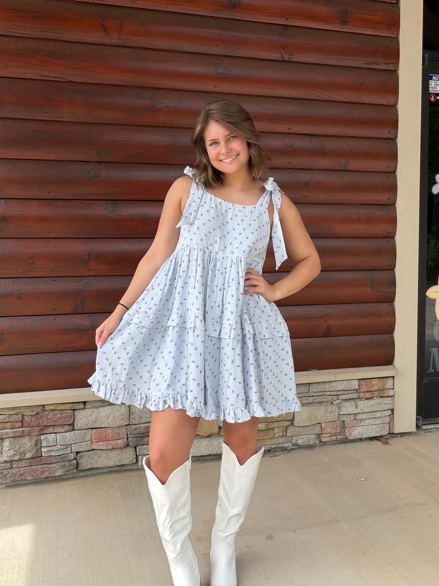 Floral Square Neck Ruffle Mini