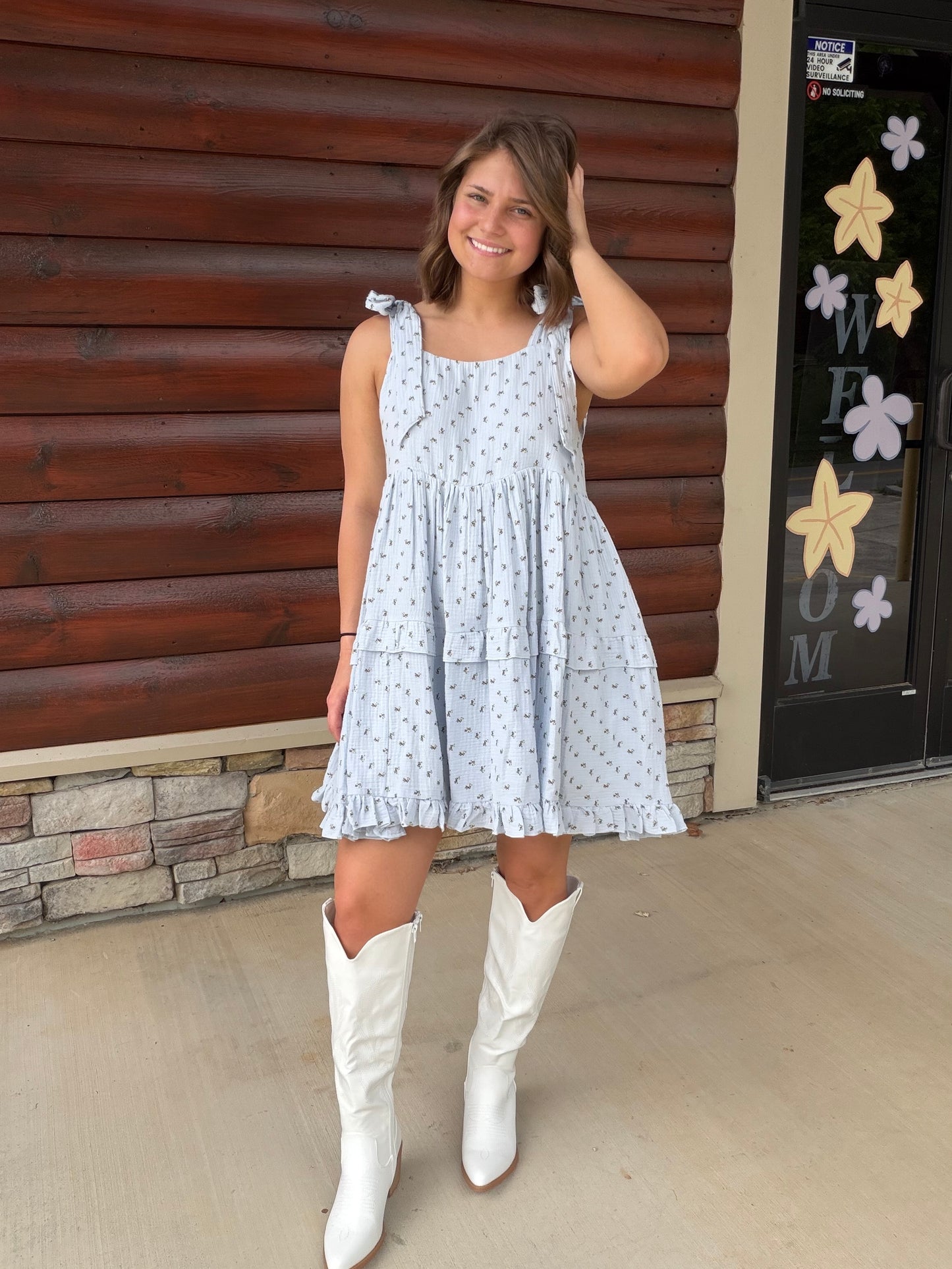 Floral Square Neck Ruffle Mini