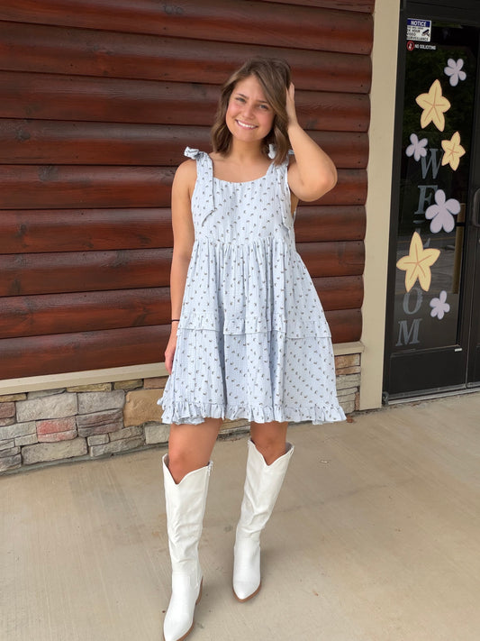 Floral Square Neck Ruffle Mini