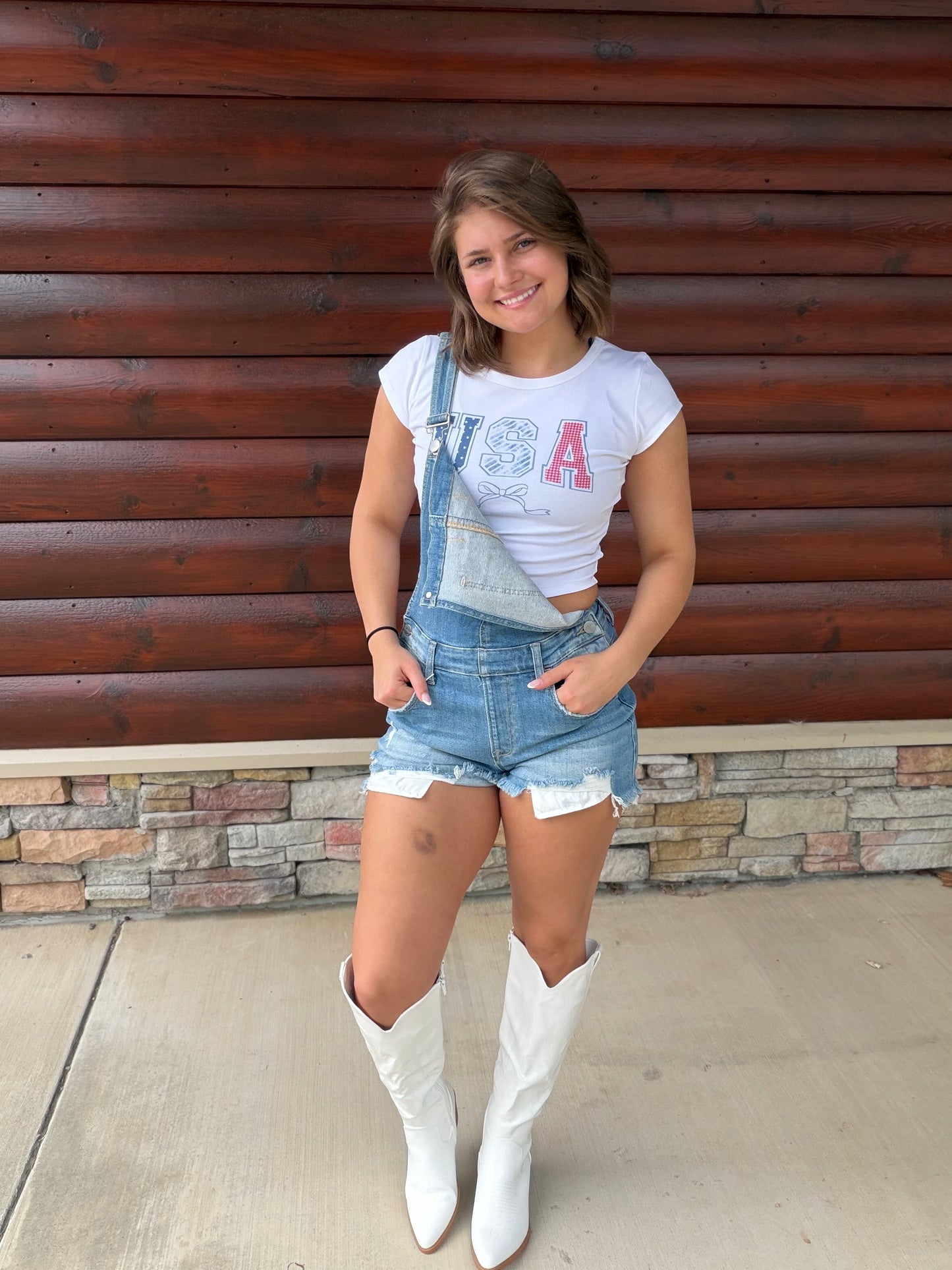 USA Bow Graphic SS Crop Top
