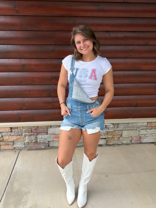 USA Bow Graphic SS Crop Top