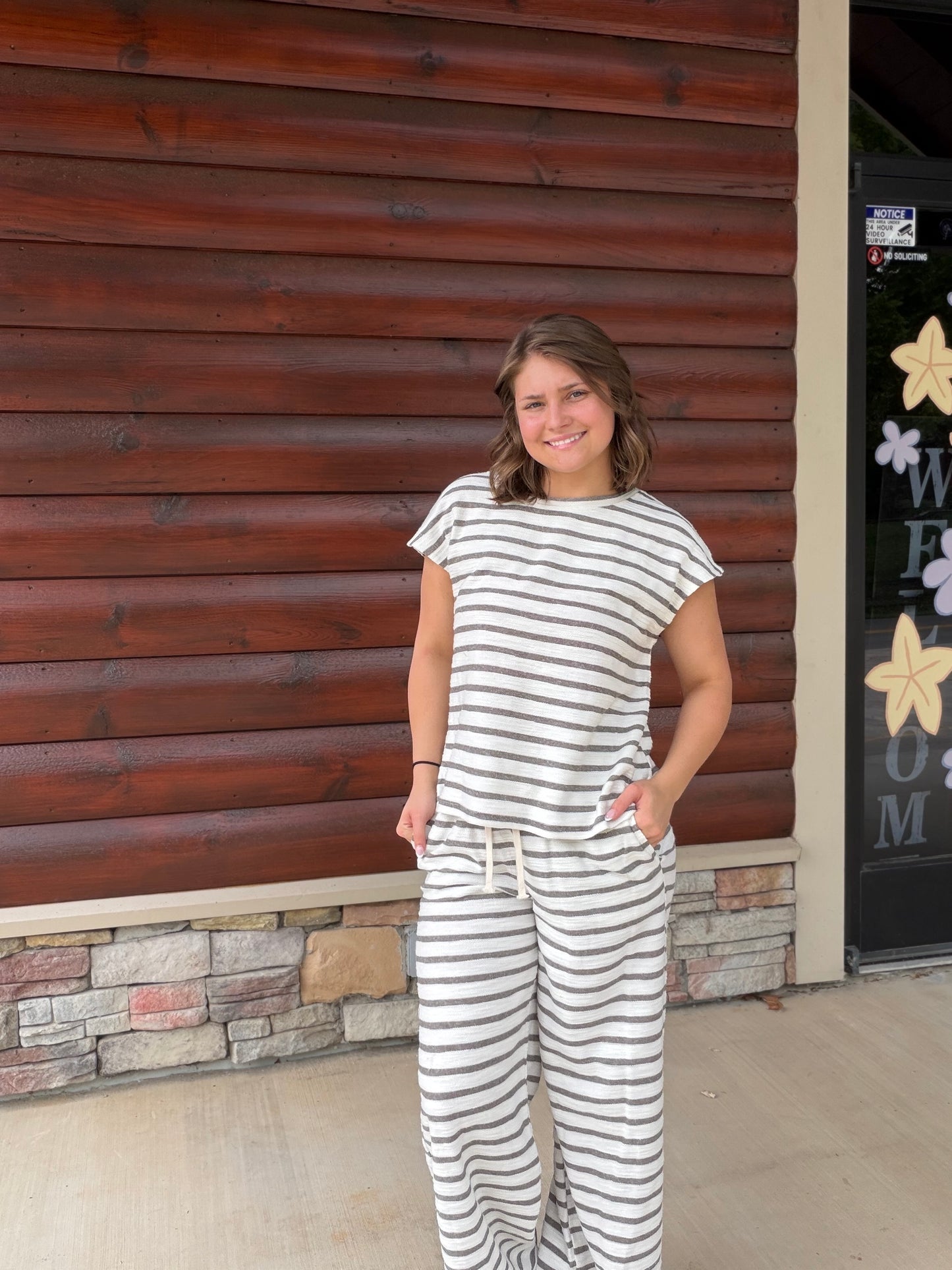 Stripe Round Neck/Wide Leg Set