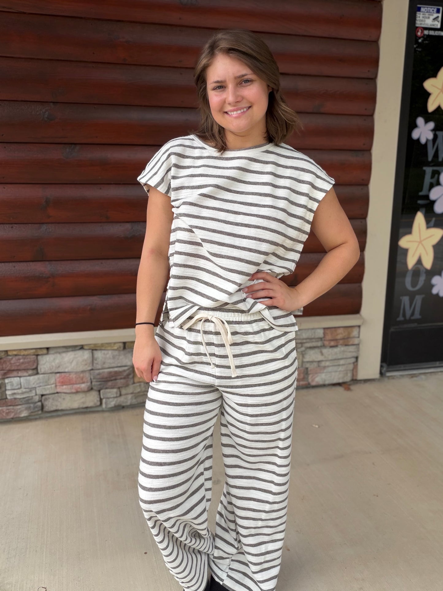 Stripe Round Neck/Wide Leg Set