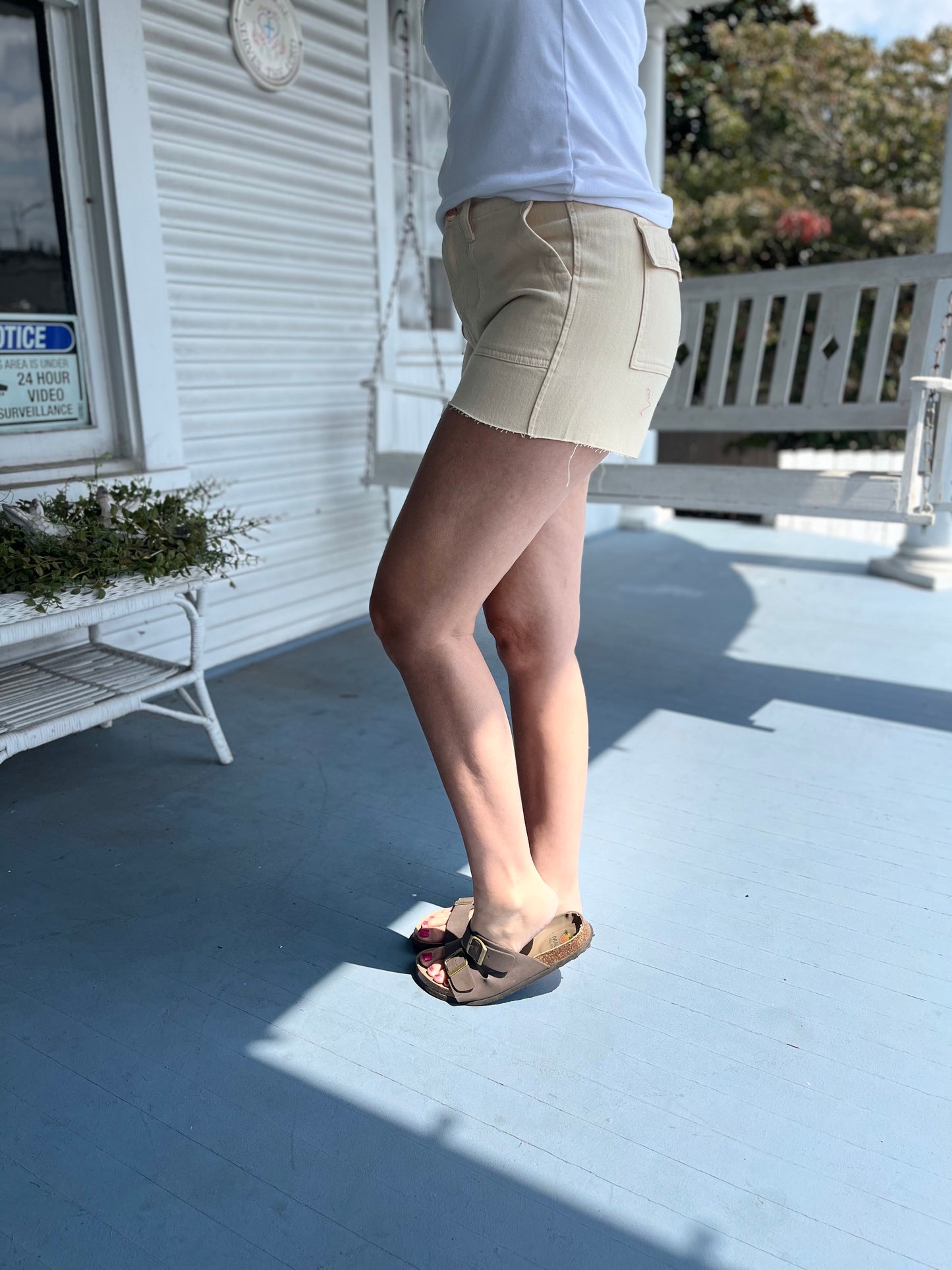 Mid Rise Utility Denim Shorts