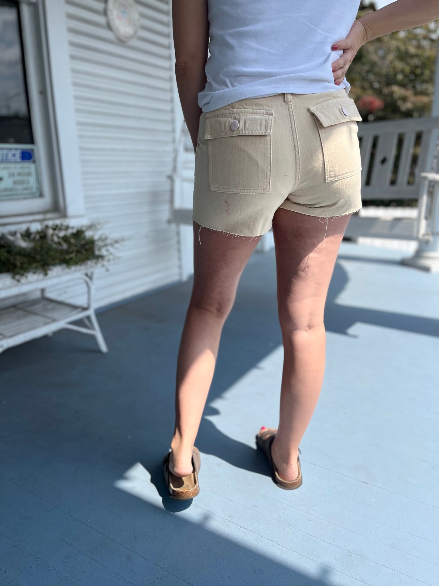 Mid Rise Utility Denim Shorts