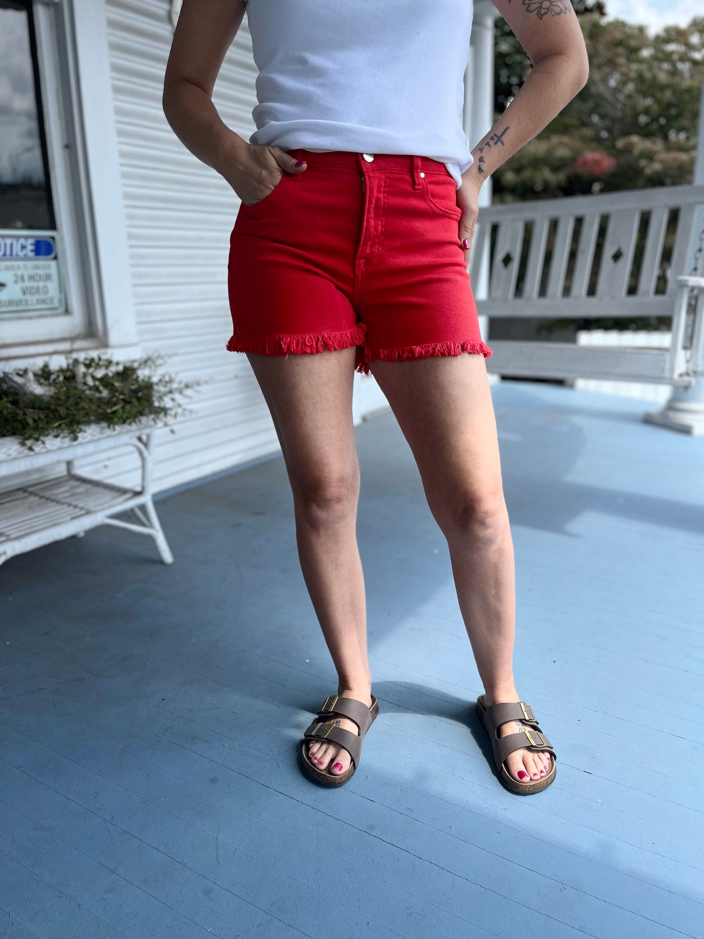 Tummy Control High Rise Frayed Hem Shorts