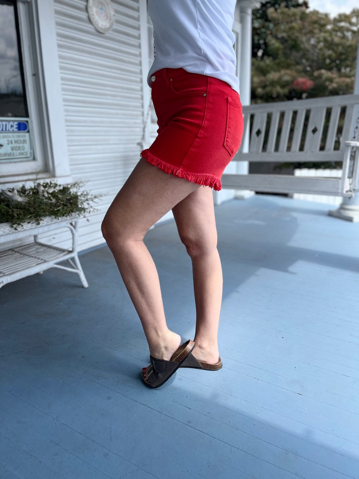 Tummy Control High Rise Frayed Hem Shorts