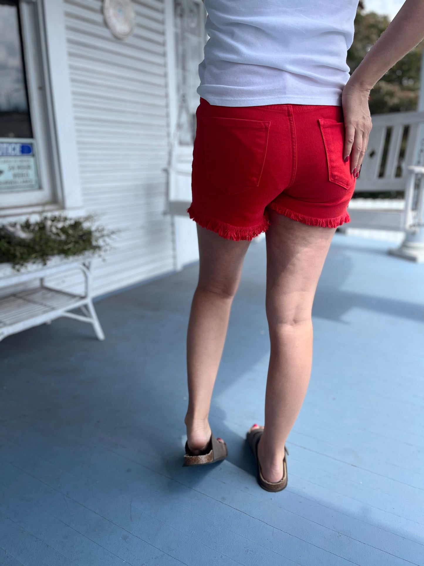 Tummy Control High Rise Frayed Hem Shorts