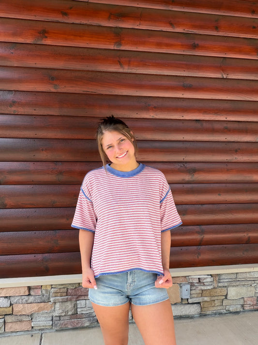 Washed Multi-Stripe Cotton Jersey Top
