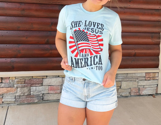 She Loves Jesus & America Too Tshirt