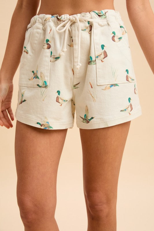 Mallard Duck Print Relaxed Fit Shorts