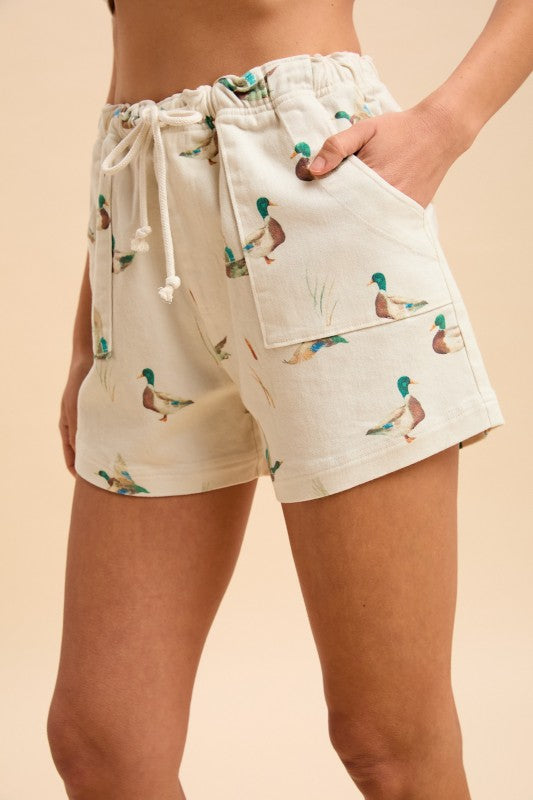 Mallard Duck Print Relaxed Fit Shorts