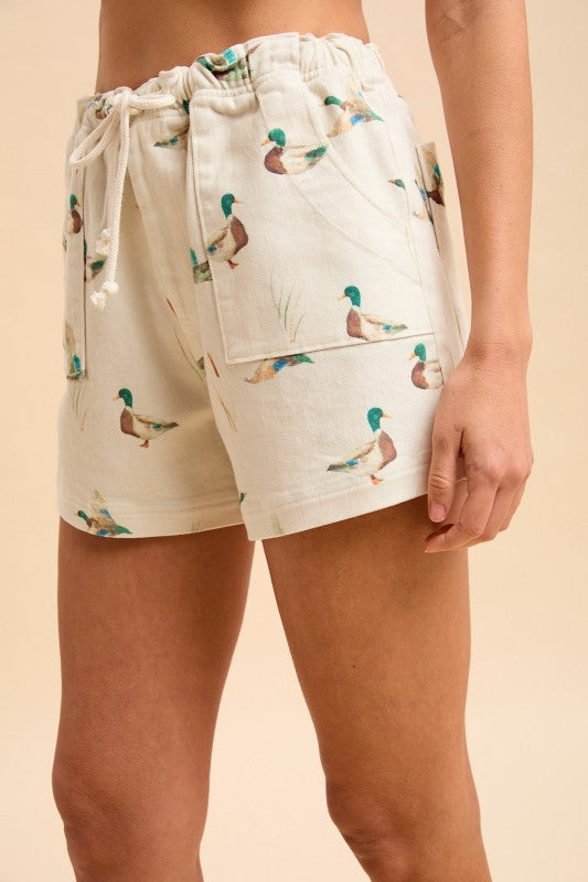 Mallard Duck Print Relaxed Fit Shorts
