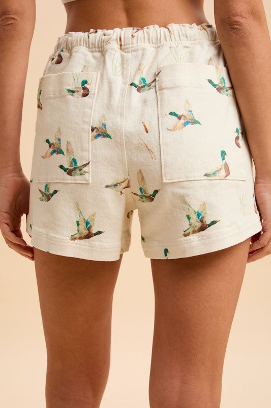Mallard Duck Print Relaxed Fit Shorts