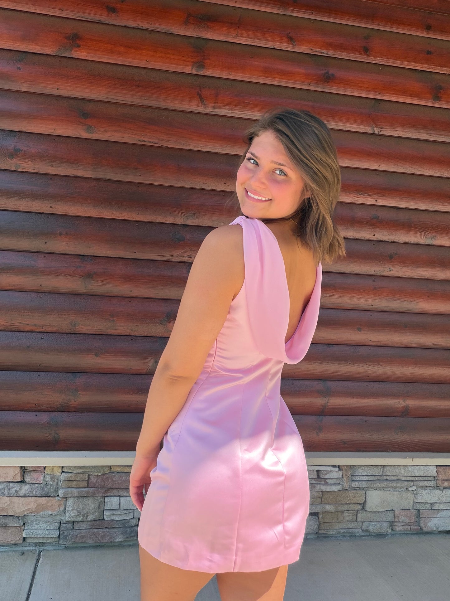 Draped Cowl Neck Mini Dress