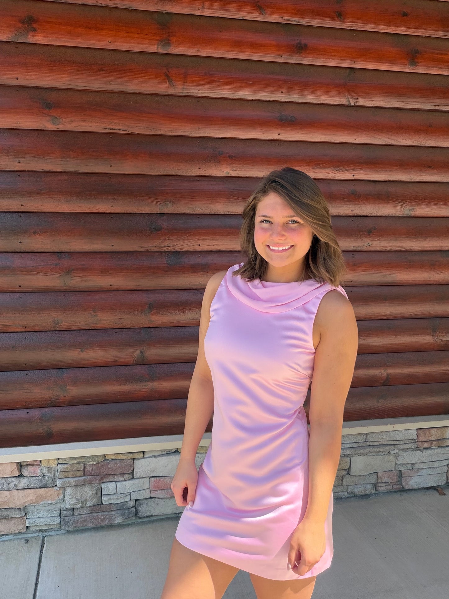 Draped Cowl Neck Mini Dress