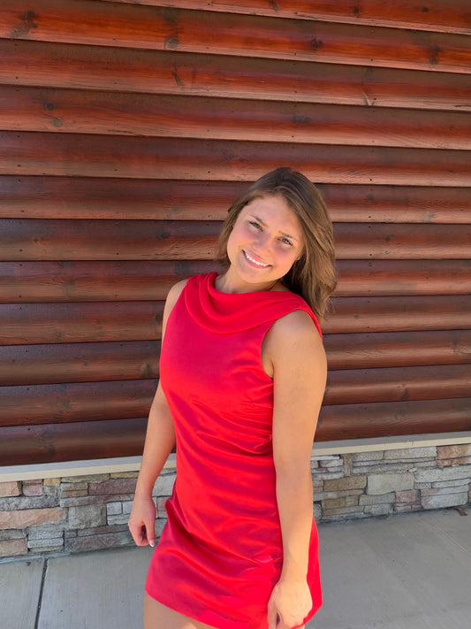 Draped Cowl Neck Mini Dress