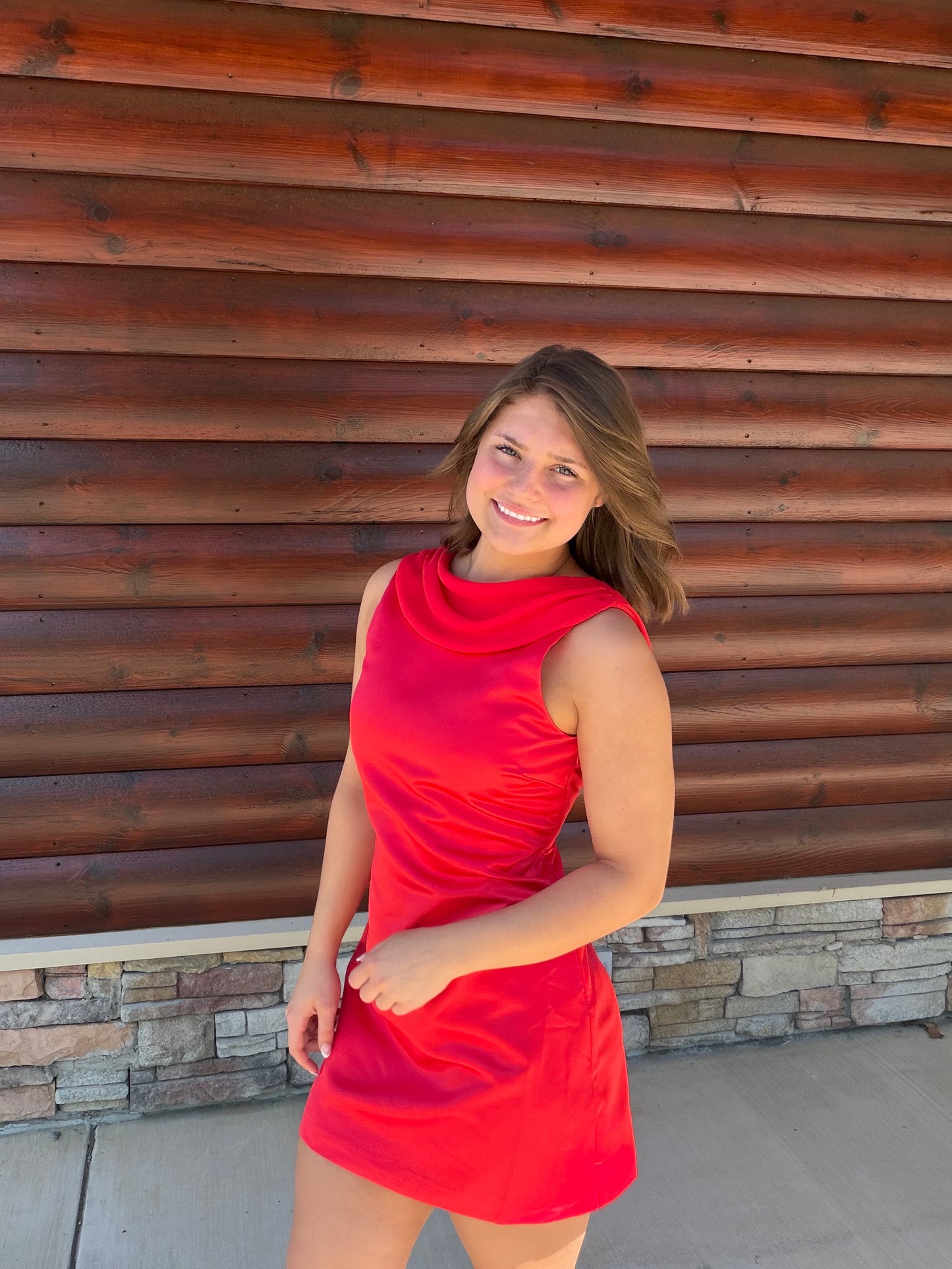 Draped Cowl Neck Mini Dress