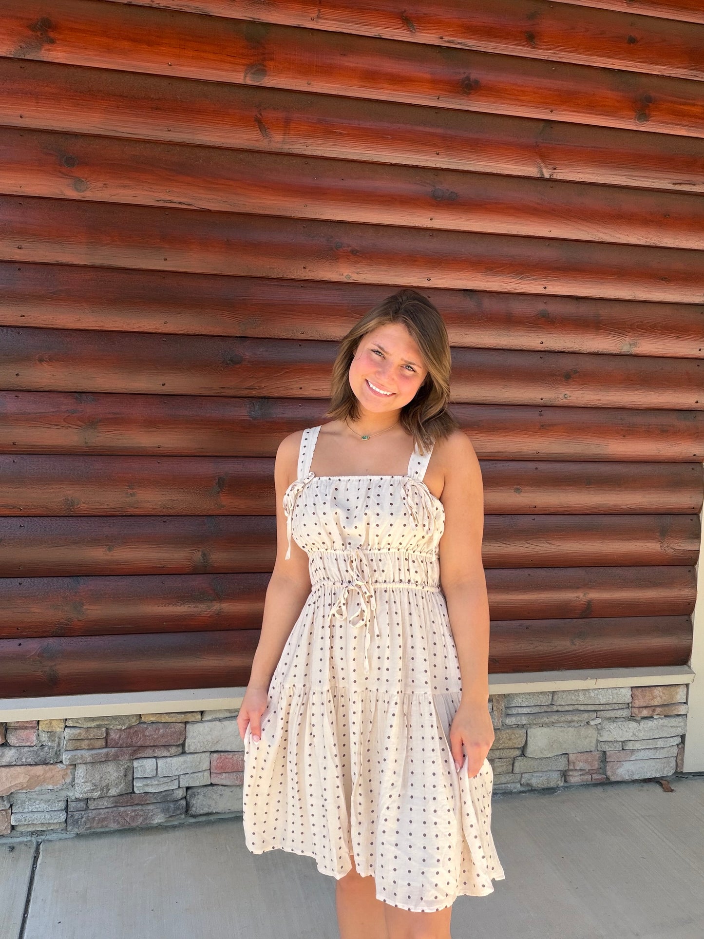 Polka Dot Shirred Mini Dress