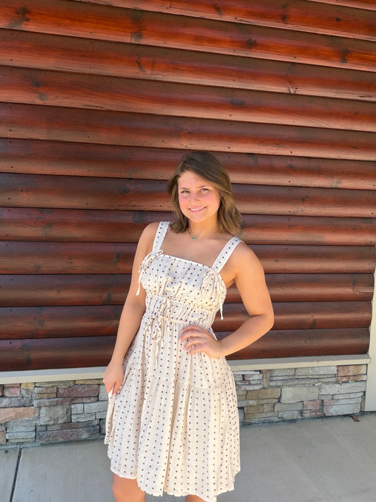 Polka Dot Shirred Mini Dress
