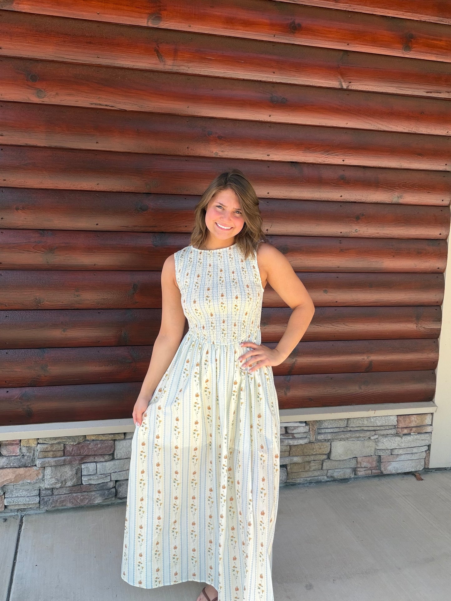 Vertical Floral Smocked Maxi