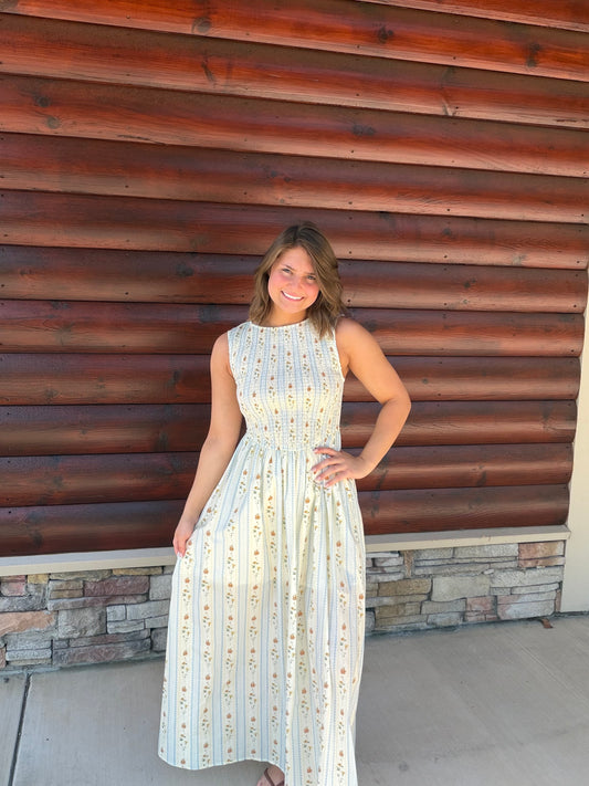 Vertical Floral Smocked Maxi