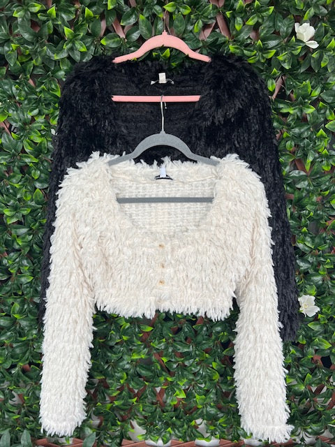 Shaggy Faux Fur Cropped Cardigan