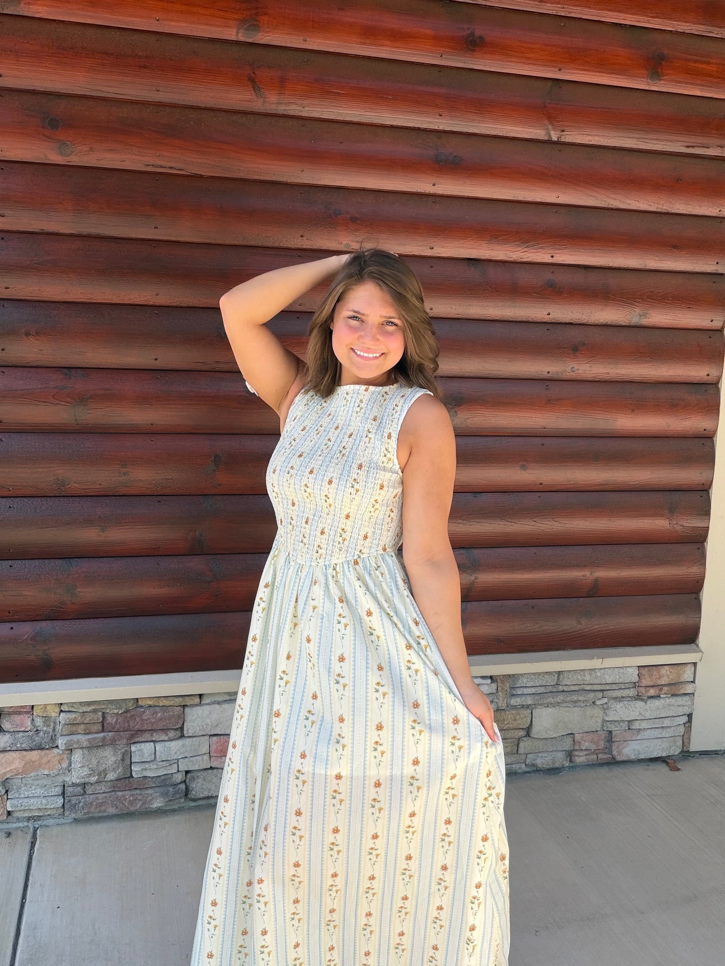Vertical Floral Smocked Maxi
