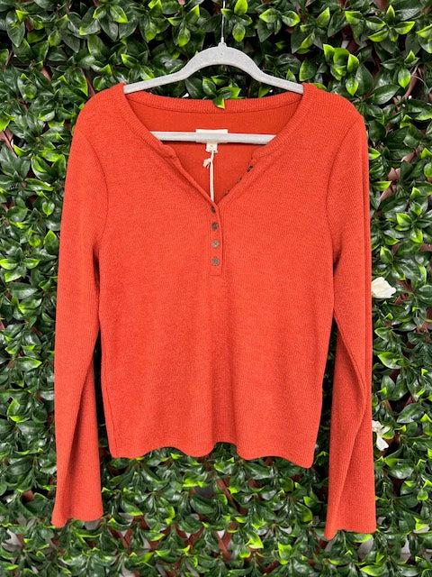 Long Sleeve Rust Button Top