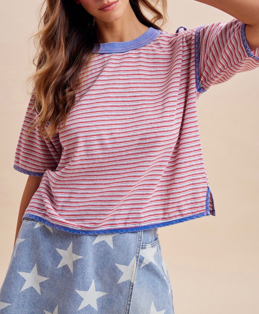 Washed Multi-Stripe Cotton Jersey Top