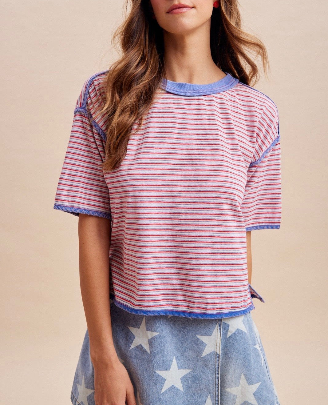 Washed Multi-Stripe Cotton Jersey Top
