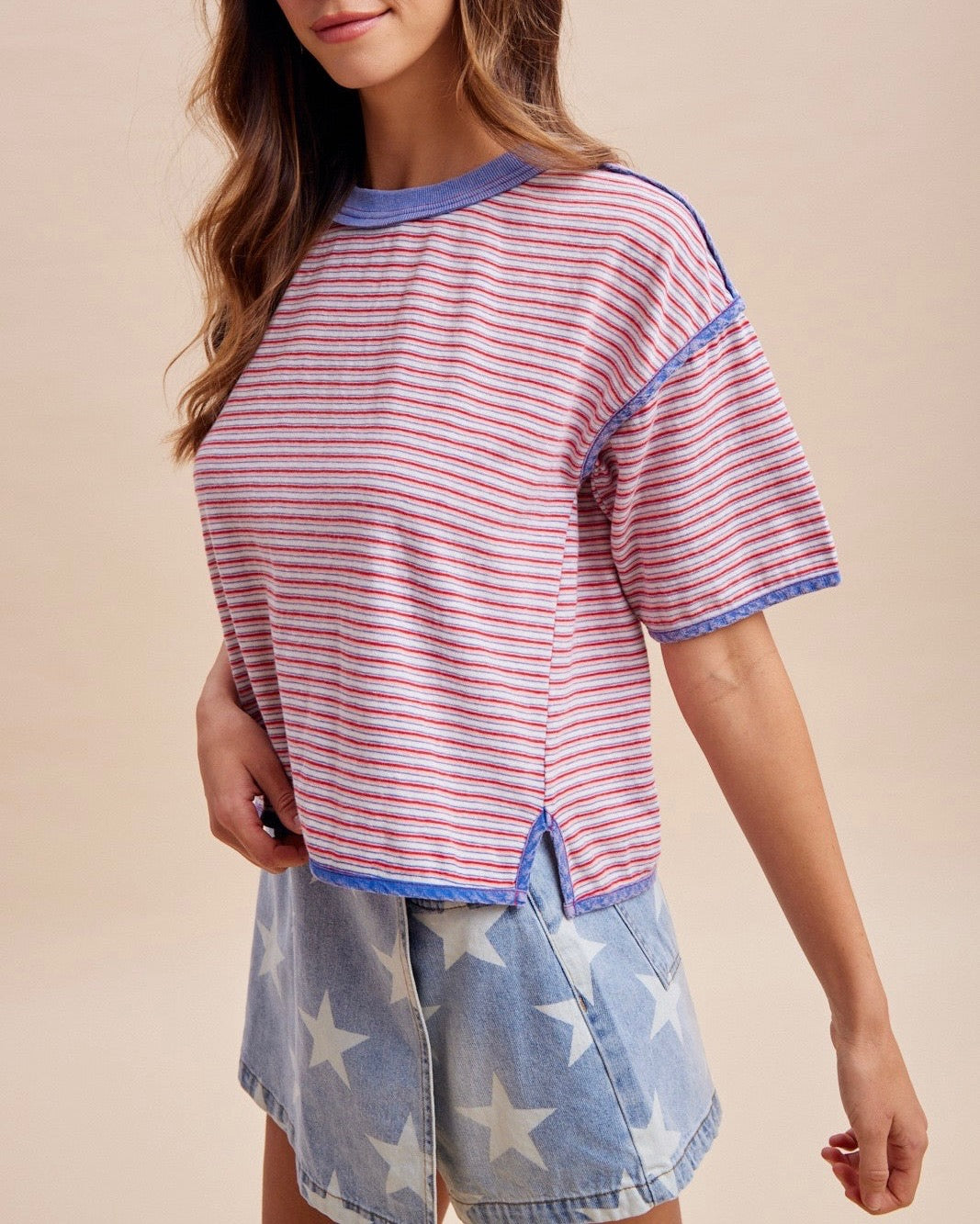 Washed Multi-Stripe Cotton Jersey Top