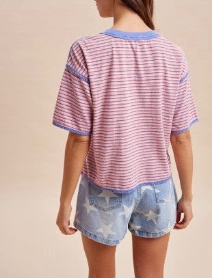 Washed Multi-Stripe Cotton Jersey Top