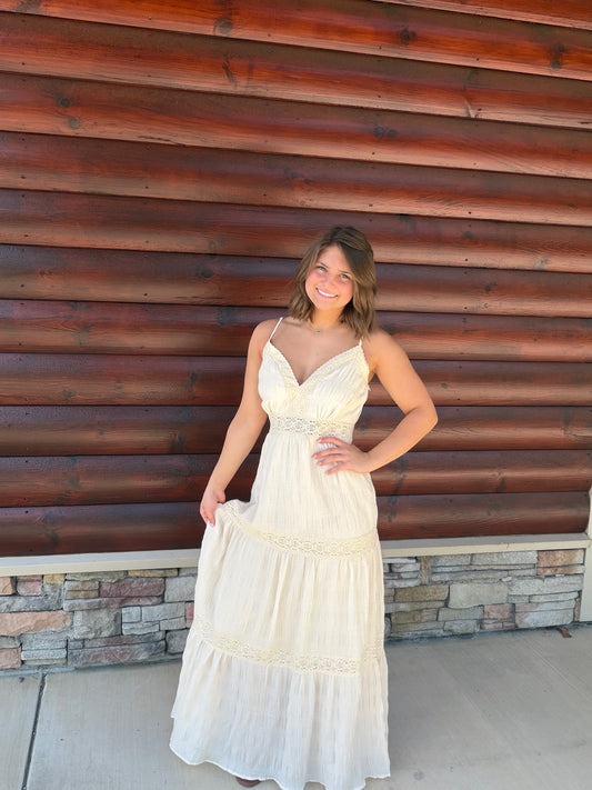 Crochet Lace V-Neck Maxi Dress