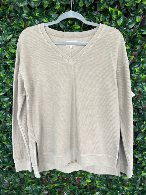 Long Sleeve Beige Corded Top