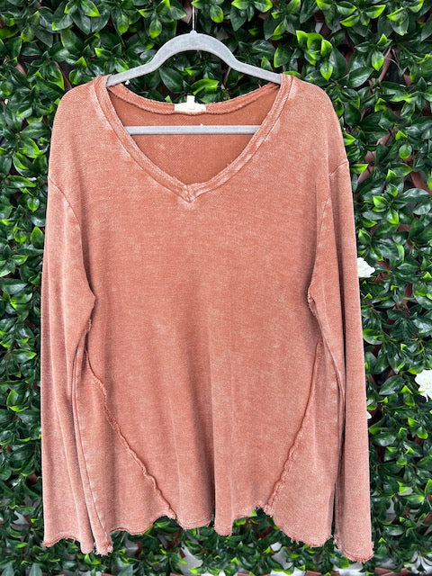 Long Sleeve Orange Mineral Wash Tunic