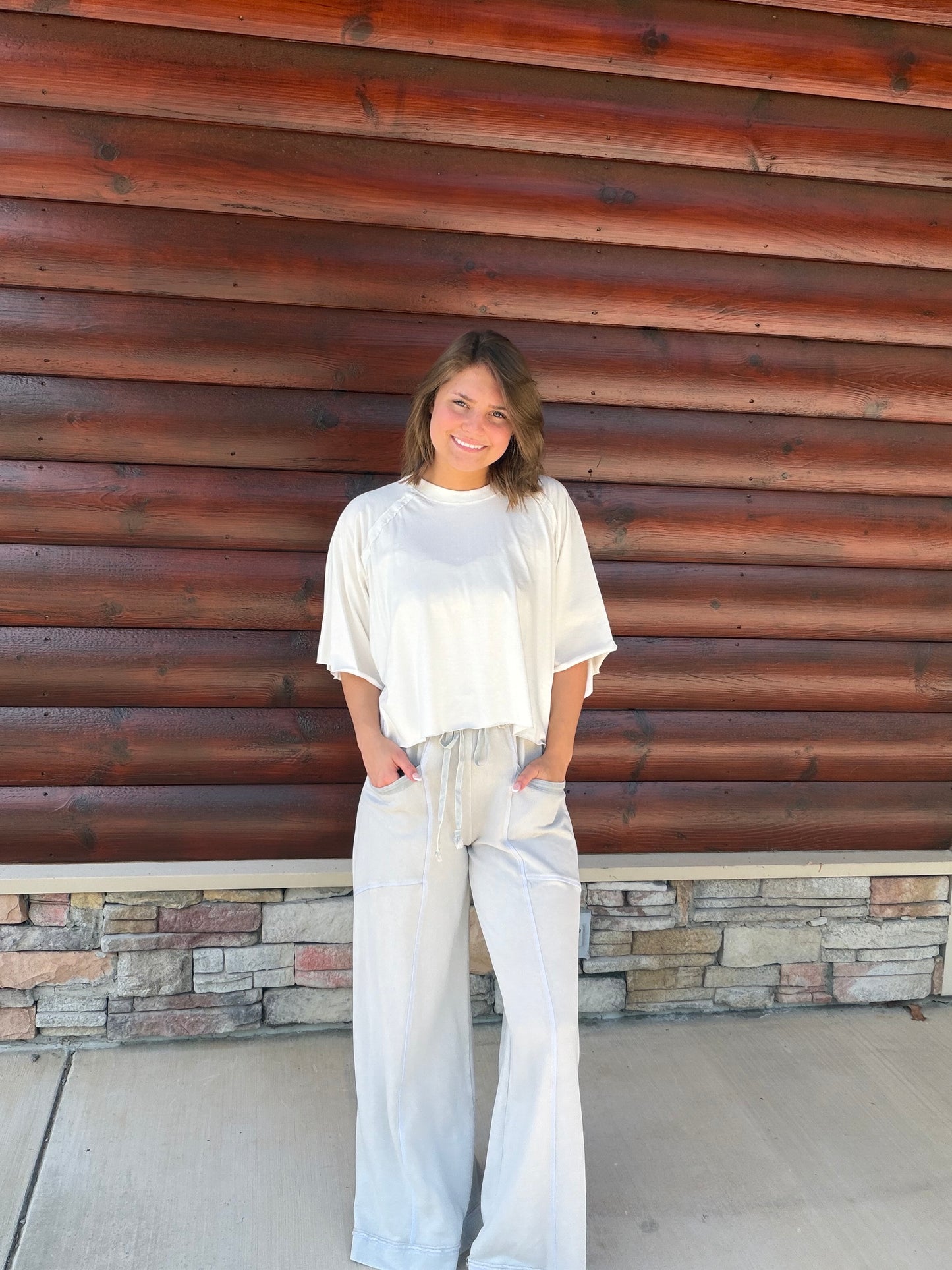 Wide Leg Stitch Seam Detail Pants