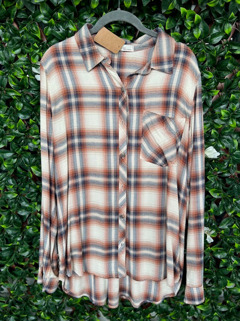 Beige/Navy/Orange Flannel