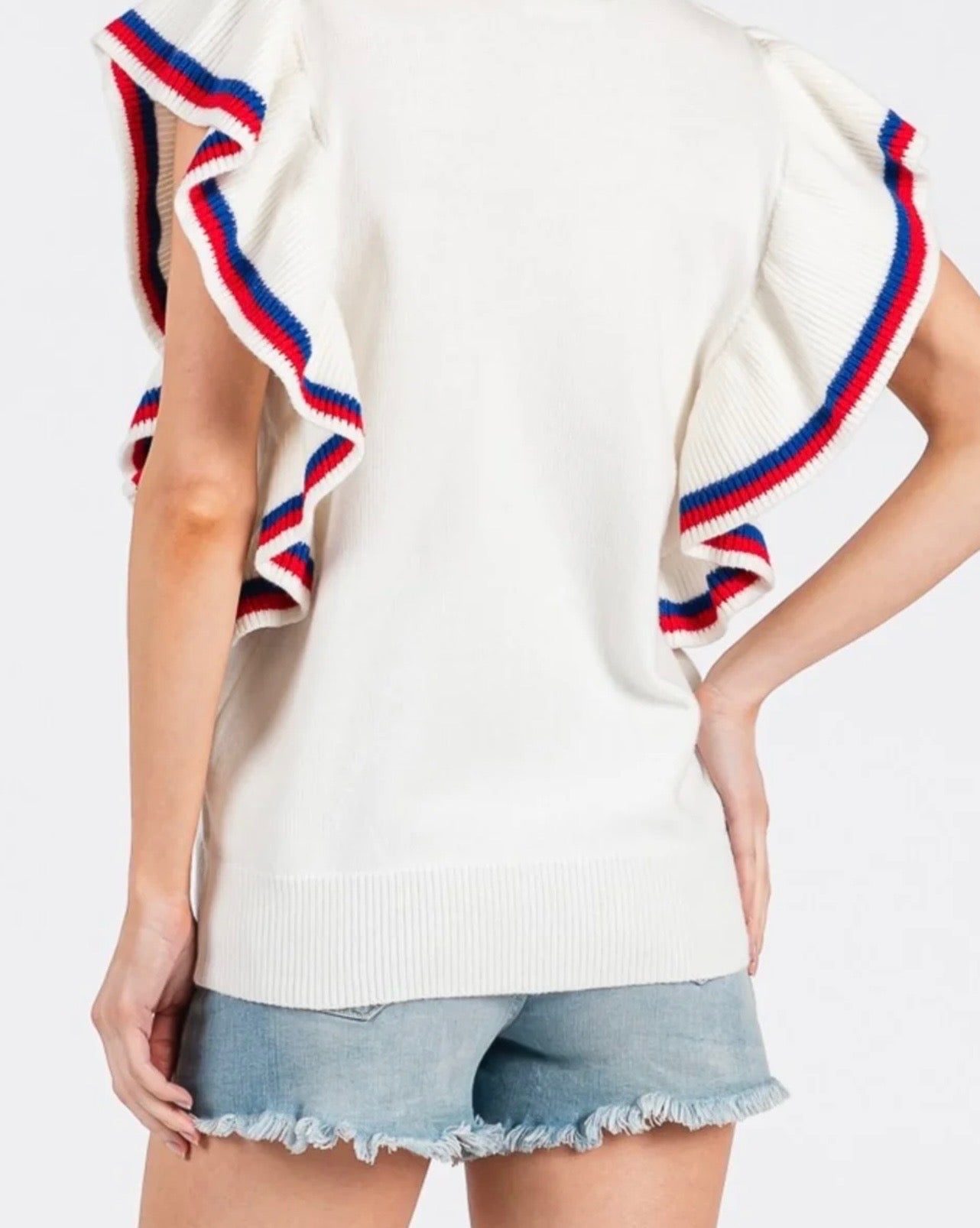 Ruffle Sleeve USA Sweater Top