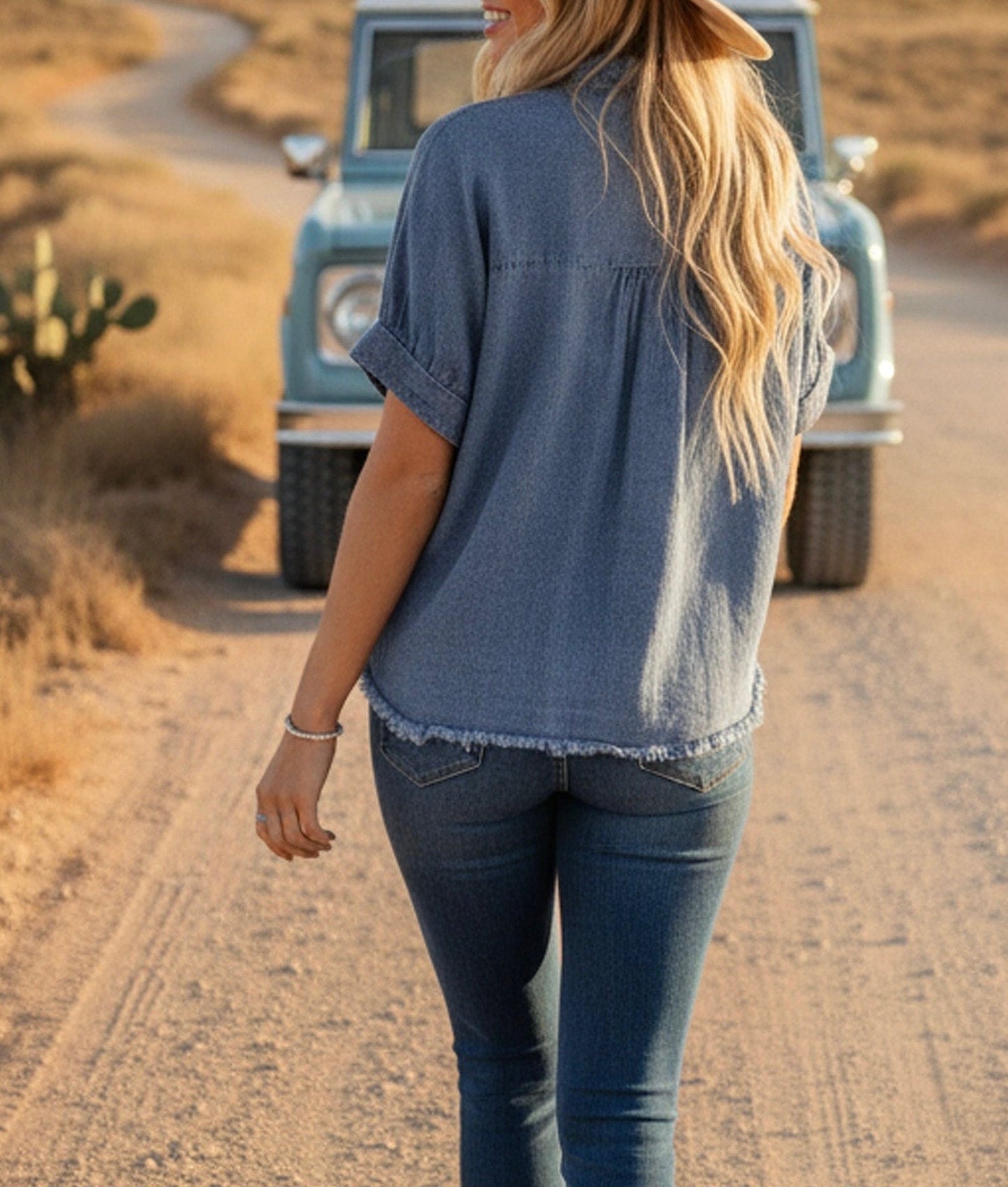 Frayed Denim Button Top